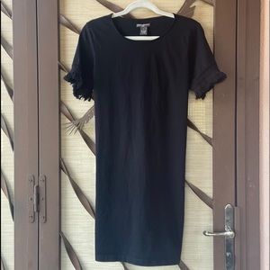 Chelsea & Theodore Fringed Black Little Black Short Sleeve T-Shirt Dress